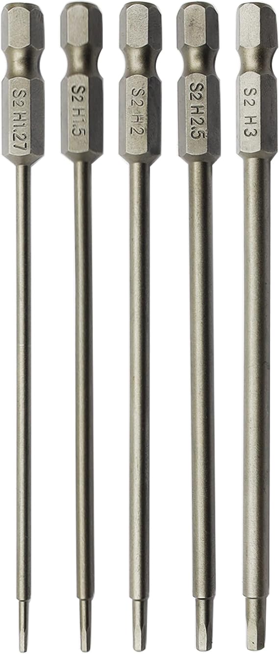 RC Hex Bit 1.27mm 1.5mm 2.0mm 2.5mm 3.0mm for Electric Screwgun/Power Drill | RC Tools Kit,Hex Head Allen Wrench Drill Bit Set,1/4" Hex Shank,High Hardness Steel
