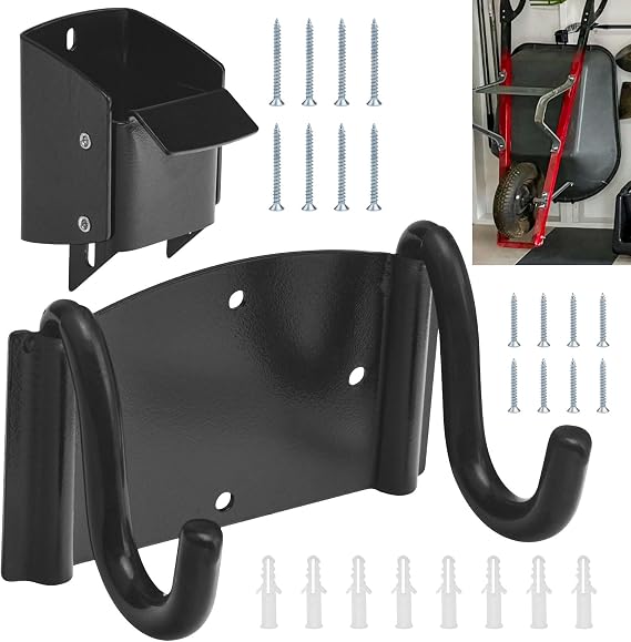 Wheelbarrow Storage Bracket - 90 lbs Capacity, Heavy Duty Storage Hook for Most Wheelbarrows Designs,  with a Spring Loaded Lift Latch Safety Catch Feature