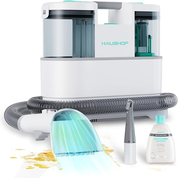 HAUSHOF Portable Carpet Spot and Upholstery Cleaner, 12Kpa Powerful Suction | Lightweight, Spot & Stain Cleaner Included, For Pet Stains, Couch, Rug, Car Seats, Narrow Spaces