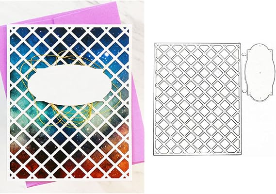 hinana Grid Background Rectangle Metal Die Cuts, Net Lace Frame Label Cutting Dies Cut Stencils for DIY Scrapbooking Album Decorative Embossing Paper Dies Card Making