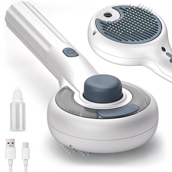 Cat Steam Brush for Indoor Cats 3-in-1 Grooming Tool with Water Spray, Self-Cleaning Hair Comb for Long & Short Haired Cats and Dogs