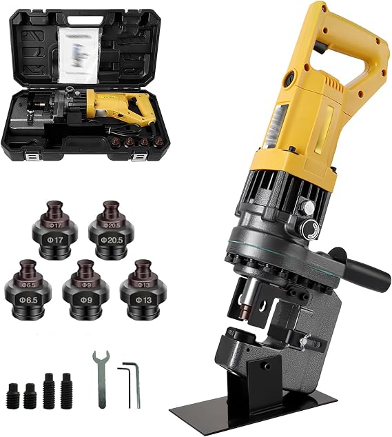 Electric Hydraulic Hole Puncher, 1200W Portable Punching Machine with 5 Dies, Efficient Puncher for Steel, Iron, Aluminum Sheets