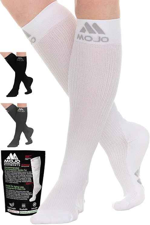 Mojo Compression Socks Men Knee-High 20-30mmHg | Medical Compression, reinforced heel, toe, non-slip cuff, supports circulation, varicose veins, swelling, travel, M809M