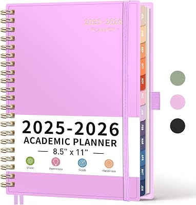 RETTACY Academic Planner 2025-2026, Weekly and Monthly, Large Size 8.5 x 11, July 2025 - June 2026, for Women, Teacher, Student, School, 12-Month Tabs, Flexible Plastic Cover Purple