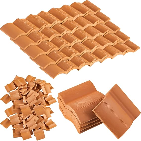 Charniol 100 Pcs Miniature Roof Tile 1:12 Scale Mini Clay Tiles Model Building Set Miniature Dollhouse Shingle Fake Model Landscape Accessories for DIY Kitchen Garden Roofing
