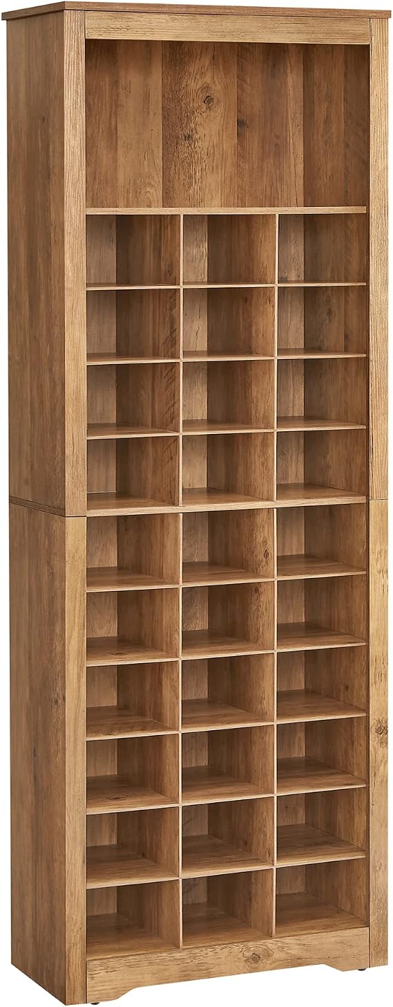VASAGLE Tall Shoe Storage Cabinet, 10Tier, Holds Up to 30 Pairs of Shoes | Vertical Wood Rack, 24.8 x 13.2 x 75.6 inch, for Entryway, Honey Brown, Helan Collection ULBS273T41