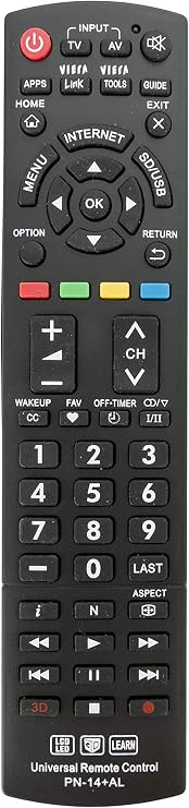 Universal PN-14+AL Replacement Remote Control Compatible with Panasonic TV N2QAYB000221 N2QAYB000485 N2QAYB000100 N2QAYB00048 | N2QAYB000221 N2QAYB000485 N2QAYB000100 N2QAYB00048