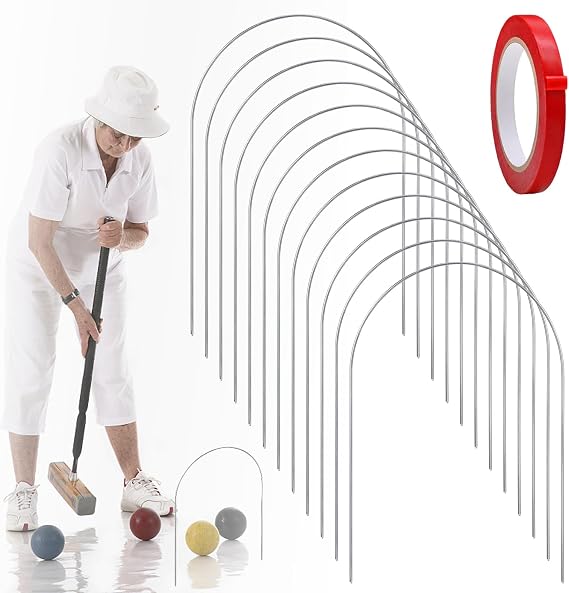 12 Pcs Croquet Replacement Wickets, 9-Inch Arch Hoops, 7.8-Inch Wide Steel Wire Gates for Croquet Set Repair and Replacement