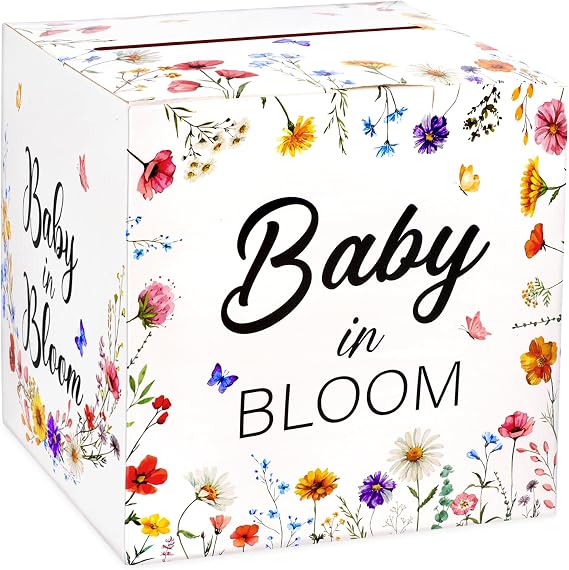 Fowecelt Baby in Bloom Party Card Box, Baby Shower Decorations Box Party Favors, Baby Shower Decorations for Girl, Diaper Raffle Box Party Decorations Supplies (7.9 x 7.9 x 7.9 in)