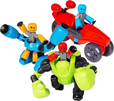 StikBot Zing Megabots 3 Pack, Complete Set of 3 Poseable Action Figures and Mega Vehicles, Turbo Cycle, Knockout and Avalanche