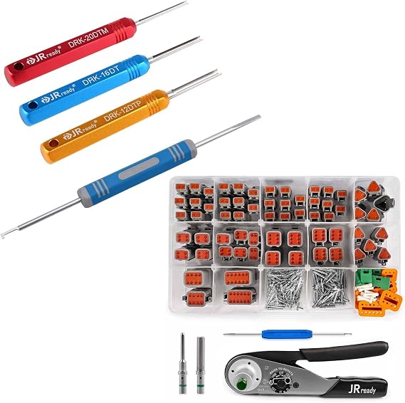 JRready Deutsch Pin Removal Tool DRK-20DTM DRK-16DT DRK-12DTP with DRK-RT1B and Deutsch Connector Kit with Crimper