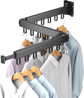 Wall Mounted Drying Rack for Laundry - Foldable Clothes Hanger Dryer with 180 Swivel, 220 lb Capacity, Aluminum Construction, Space-Saving Indoor Outdoor Organizer - Black