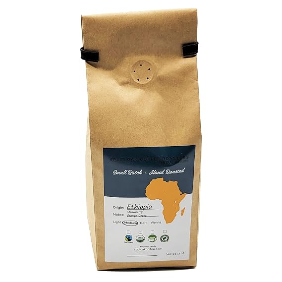Ethiopian Coffee Roasted Whole Beans 12oz Fairtrade Coffee Rich and Bold Strawberry Orange and Cocoa Finish. Ethiopia Medium Hand Roast Fresh Taste and Aroma. (Single)