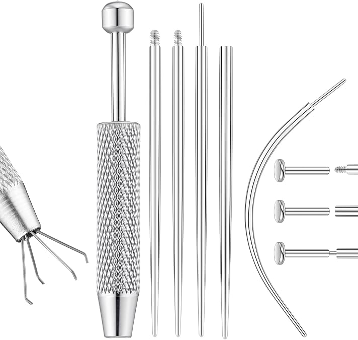 Threlaco Piercing Taper Ball Grabber Tool for Changing Jewelry 18G-Flat Back Earrings Applicator Tool, Body Piercing Kit for Ear Nose Lip