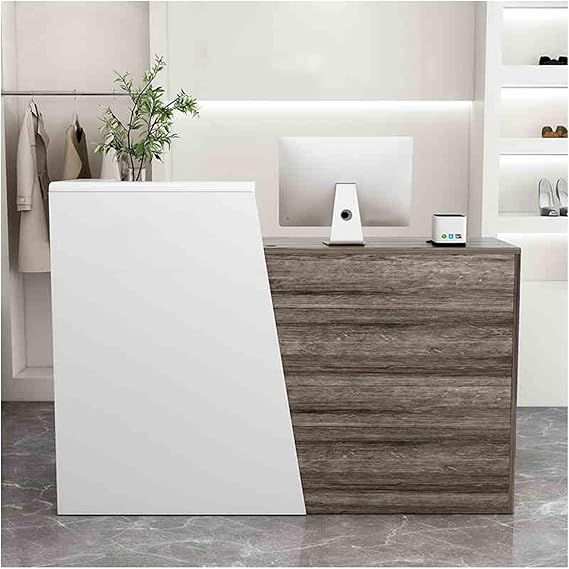 Front Desk Reception Counter,Reception Table,Small Reception Desk,Office Reception Desk,L-Shaped Reception with Drawers and Transaction Counter,Reception Counter Desk(Right-4,80cm/31.5in)