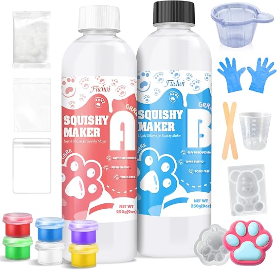  Liquid Silicone for Taba Squishy Kit - 500g Super Soft Silicone Rubber Squishy Maker, Fast Cure Squishy Making Kit for Taba squishy kit with Cat Paw, Bear Molds Gift for Beginner DIY Decompression