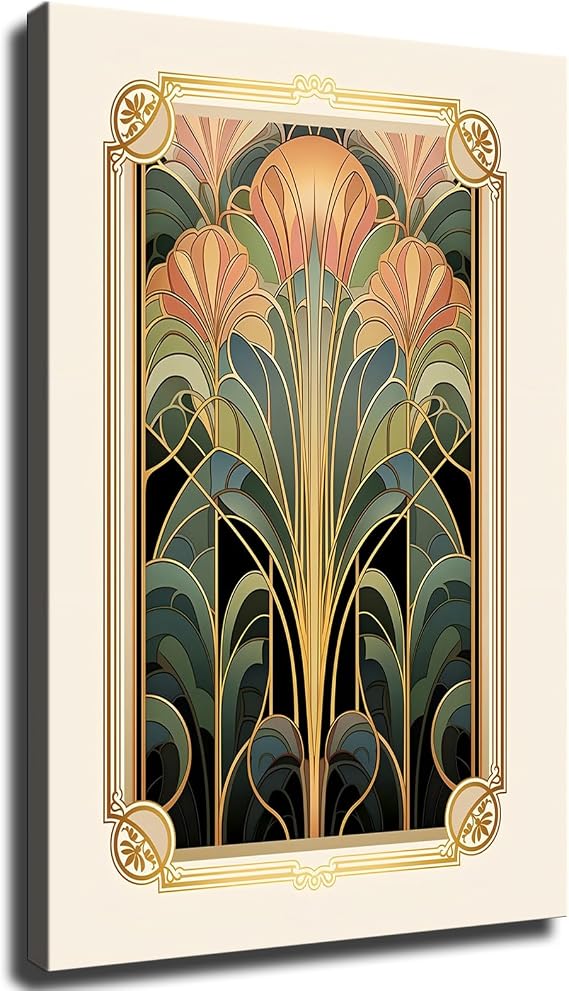 Trendy Print Art, Vintage Style Framed Poster, Floral Wall Art, Deco Gold Art Nouveau Print Wall Art (Framed,1624 inch)