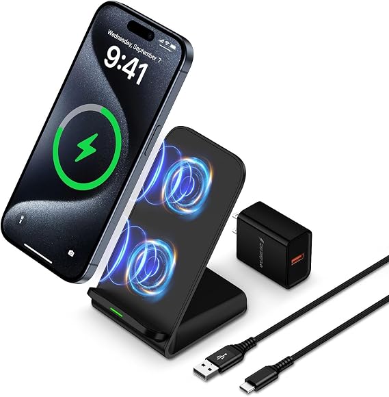 Wireless Charging Station 15W Fast Wireless for Motorola Edge 60 Stylus/Edge 2024/Moto G Power 2025/50 Neo/Edge+ 2023/Edge 50 Pro/Samsung S26 S25 S24 S23, Phone Chargers Stand Dock and QC 3.0 Adapter