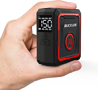 BUCKLOS Mini Bike Pump Electric Portable Max 150PSI with Digital Pressure Gauge, Tiny Bicycle Tire Pump Auto Stop, Rechargeable Air Pumps, Presta and Schrader Valve for Road Mountain Bike, E-Bike