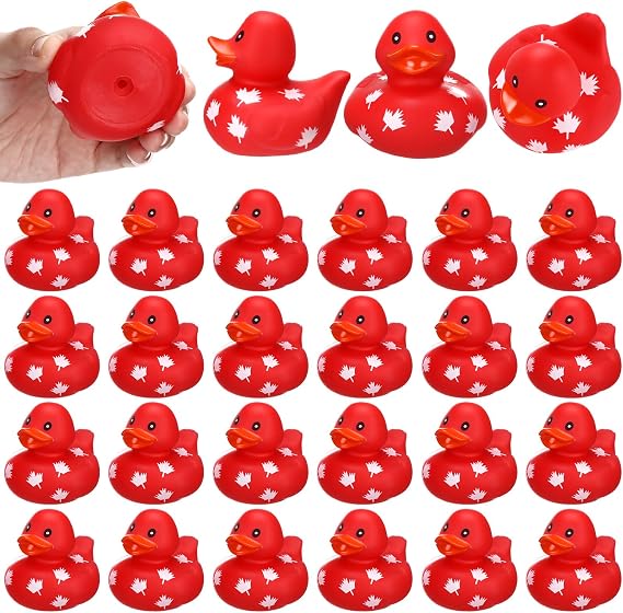 Sotiff 24 Pcs Canada Rubber Duck Bulk Red Patriotic Maple Leaf Canadian Flag Rubber Duck Canada Day Souvenir Gift for Lovers Travellers Office Desk Ornament