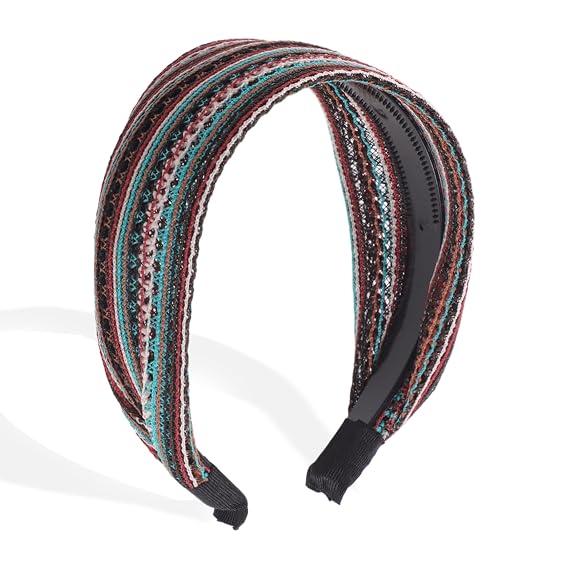 VOCOSTE Extra Wide Headbands with Teeth, Bohemia Style, Assorted Color | Non-Slip, Stays Put During Activities, Teeth Grip Fine Hair, Wide Fit Eases Pressure