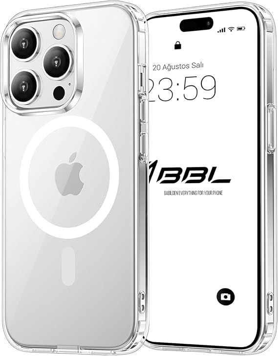 Babilden iPhone 15 Pro Max İçin Kılıf Kamera Korumalı Magsafe İle Uyumlu Kablosuz Şarj Özellikli Şeffaf Telefon Kılıfı