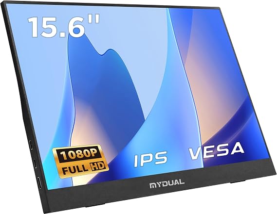 MyDual Mobile Monitor, 15.6 inches, 1920 x 1080, Portable Display, Lightweight, Freestanding, Non-Glossy IPS LCD Panel, Thin, USB Type-C Mini, HDMI, Compatible with Smartphones, PS4, XBOX, Switch, PC