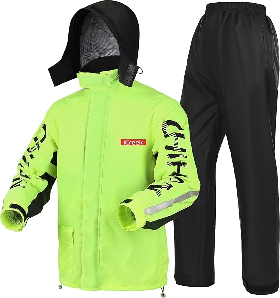 iCreek Motorcycle Rain Suit for Men and Women Waterproof Rain Gear Resistant Raincoat Outdoor Fashion with Hood