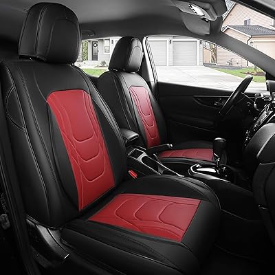 FREESOO Luxury Faux Leather Seat Covers for SUV Full Set - Breathable & Waterproof Fits for Focus Escape Explorer - Black & Red