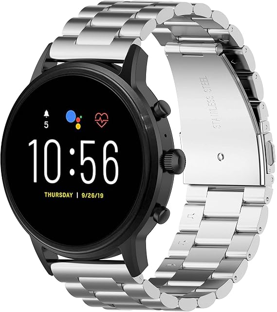 TenCloud Metal Straps Compatible with Fossil Gen 5 Garrett/Julianna/Carlyle HR/Gen 4 Explorist/Sport 43mm Strap, 22mm Wristband Stainless Steel Replacement Bands (Black)