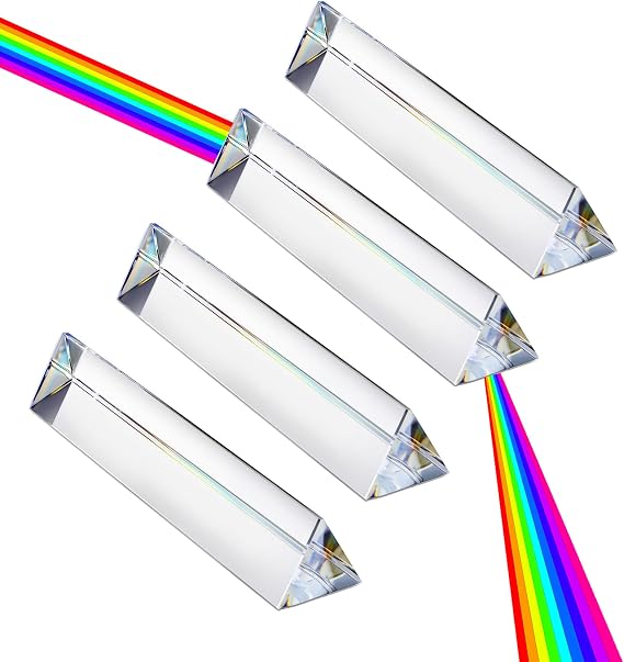 4pcs 6 inch Clear Optical Lens Glass Triangular Prism for Photography | Science Classroom Rainbow Maker Art Decor