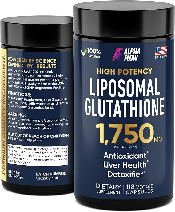 Alpha Flow Liposomal Glutathione - Pure Glutathione Supplement with Phospholipid Complex for Immune & Liver Support