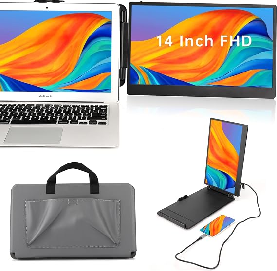 BQAA S1 Portable Monitor for Laptop - 14 Inch 1080P FHD IPS Screen Extender - Plug and Play Type-C/HDMI for Windows, Mac 13-17.3 Inch Laptops