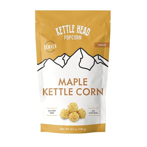 Kettle Head Popcorn Maple Kettle Corn, 4.3 oz Sweet & Crunchy Gourmet Popcorn Snack, Rich Maple Flavor, Small Batch Kettle Corn