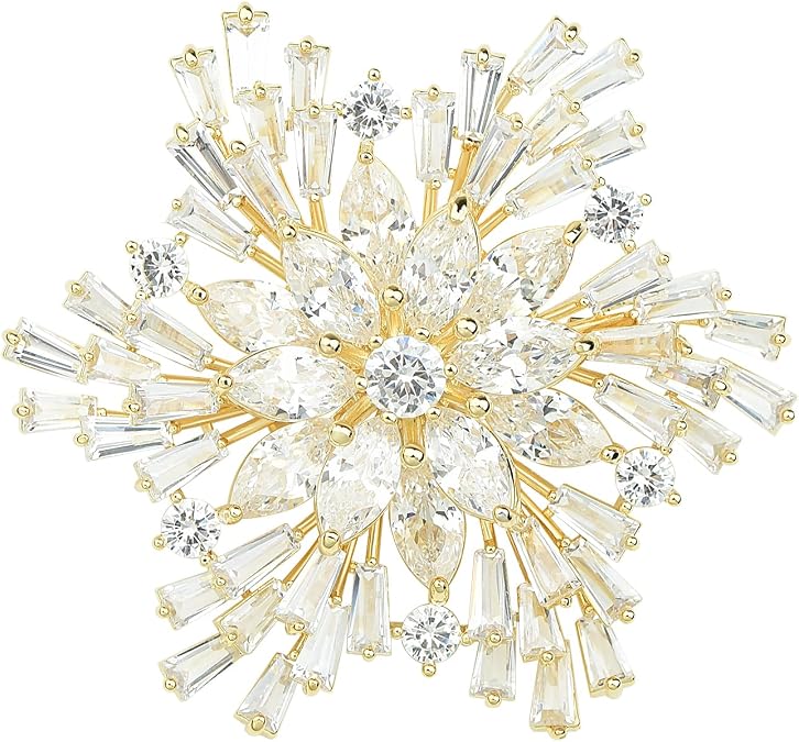 Women's Cubic Zircon Snowflake Brooch Pins Elegant Clear Crystal Ice Flower Lapel Pin Breastpin