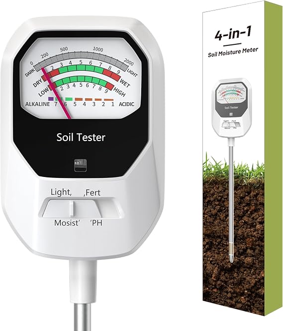 4-in-1 Soil Moisture Meter Soil Moisture/Fertility/PH Meter/Sunlight Intensity Soil Test Meter for Gardening, Farming and Outdoor Plants