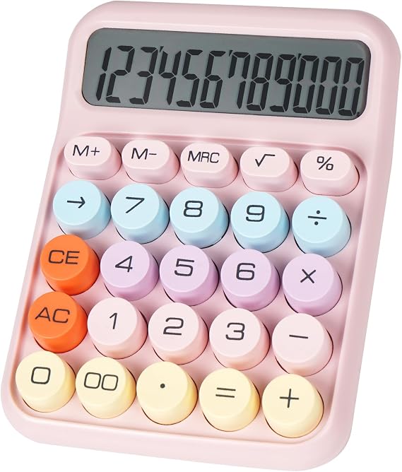 Mechanical Switch Calculator with Big Buttons, Calculators Desktop, 12 Digits, Large LCD Display, Desk Calculator, Cute Pink Calculators for Teachers Students Basic Office (Pink) | 12 Digits, Large LCD Display, Desk Calculator, Cute Pink Calculators for Teachers Students Basic Office (Pink)