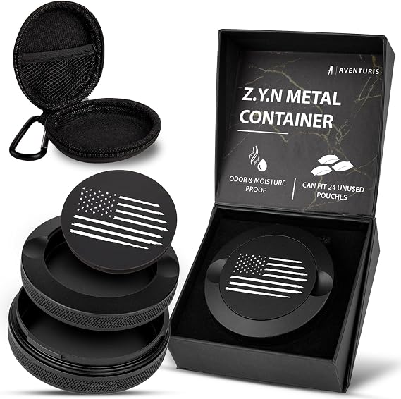 Premium Zyn Metal Can - Waterproof, Moisture & Odor Proof - Metal Zyn Container - Dip Can, Zyn Tin, Zyn Holder with Knurled Edges, Aluminum Zyn Can & Organizer