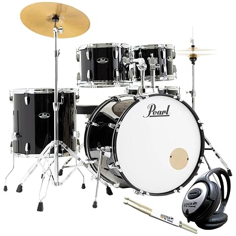 Pearl Roadshow RS525SC/C31 Jet Black Drum Kit, Includes Stands, Cymbals, Stool, Drumsticks, Foot Machine, Headphones