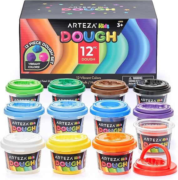 Arteza Kids Play Dough, 12 Vibrant Colors, 2.8-oz Tubs, Soft, Air-Tight Containers, Art Supplies for Kids Crafts and Playtime Activities
