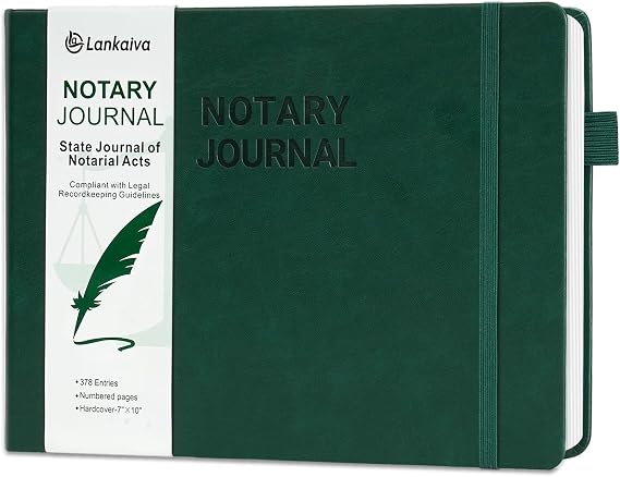 Notary Journal Log Book - 10"X7" Executive Hardcover Notary Log Book with Numbered Pages, Notary Public Journal for Notarial Acts - Notary Supplies with Privacy Guard, Green