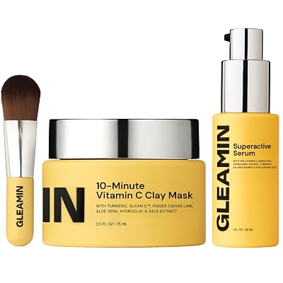 Gleamin Natural Skin Care Dark Spot Heroes Set - Mask  Serum Bundle: Includes Vitamin C Clay Mask & 15% Vitamin C Superactive Serum - Fades Dark Spots & Visible Brightens, Smooths & Evens Skin Tone
