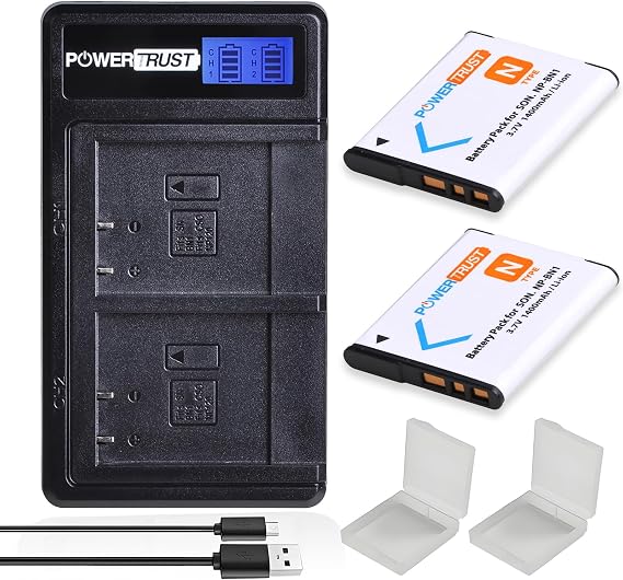 2Pack 1400mAh NP-BN1 BN1 Battery + LCD Dual USB Charger for Sony Cyber-Shot DSC-QX10 QX100 T99 T110 TF1 TX5 TX7 TX9 TX10 TX20 TX30 TX55 TX66 TX100V TX200V W310 W320 W330 W350 W360 W380 W390