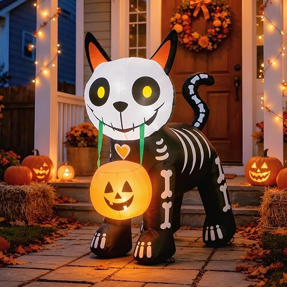 5FT Halloween Inflatables Cute Skeleton Cat Outdoor Decorations