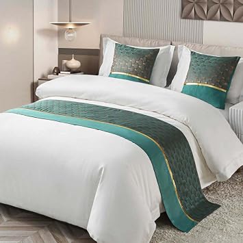 Hotel Bed Runner Matching Cushion Cover Navy Blue Bed Scarves King Size Bed Scarf Bedding Bed Towel Elegant Bedspread Protection for Living Room Bedroom,C-2*Pillowcase