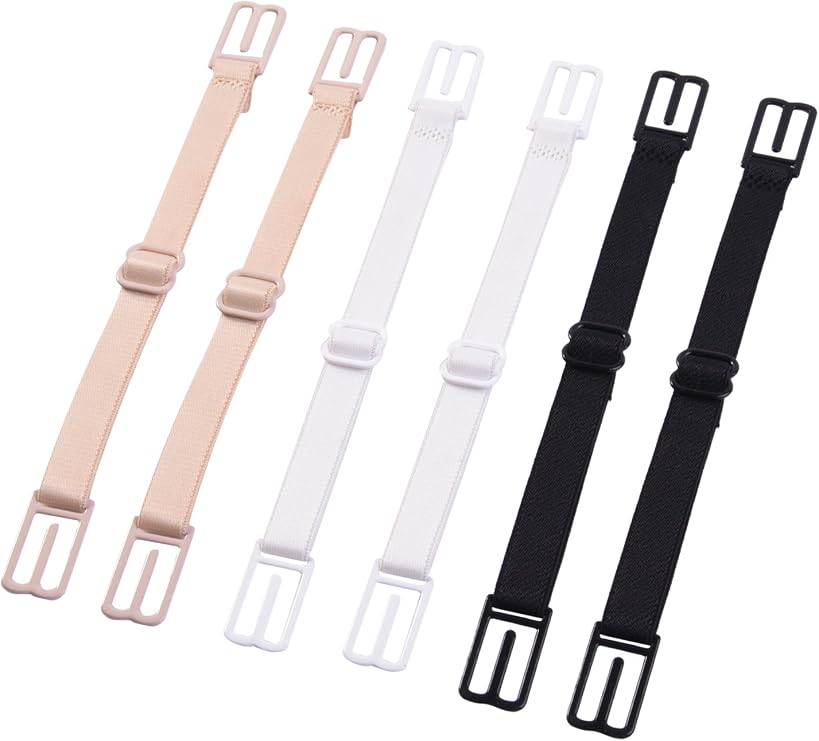 eBoot 6 Piece Bra Strap Clips Elastic Non-slip Strap Holder, Black, Beige, White