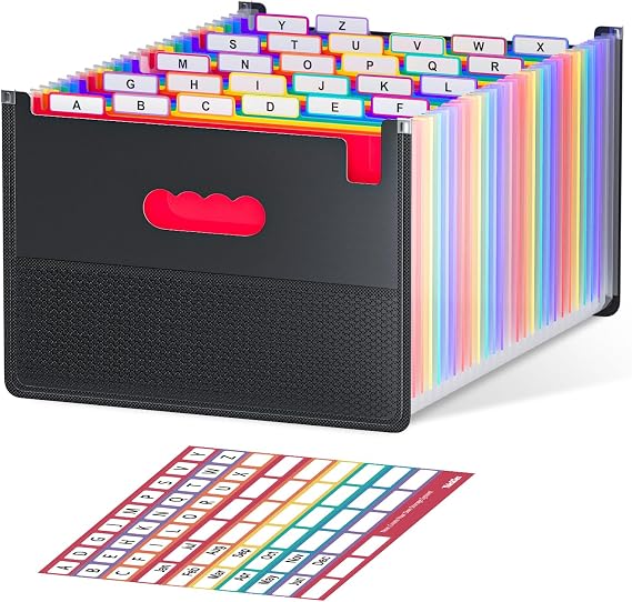 ThinkTex 26-Pocket Accordion File Organizer, Upright & Open Top | AZ Colorful Tabs, High Capacity Expanding File Folder, Letter/A4 Size Essentials for School, Home, and Office