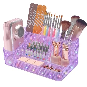 ANRUI Nail Drill Bit Holder, 28 Holes Plastic Nail Drill Machine & Bits Storage Case, Professional Nail Desk Organizer for Manicure Tools Gift for Women and Girls- Diamond Purple