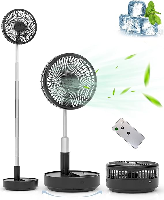 Portable Fan for Travel, Rechargeable Oscillating Fan with Remote | 7200mAh Battery, Max 21H Runtime, Foldable Telescopic 7.7" for Sleeping Travel Camping Cruise Hotel Bedroom, Black