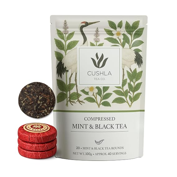 Compressed Mint & Black Tea Coins - Premium Mint & Chinese Black Tea | Smooth, Refreshing Flavor | 20 Pressed Mini Tea Coin Cakes